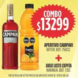 Supermercados Vea Campari aperitivo bitter, bot. + jugo listo cepita naranja, bot. oferta