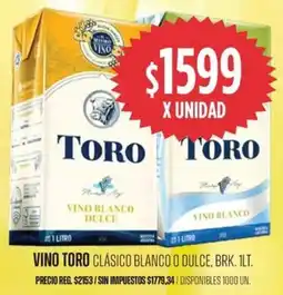 Supermercados Vea Toro vino clásico blanco o dulce, brk. oferta