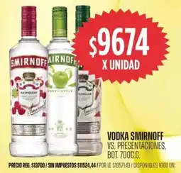 Supermercados Vea Smirnoff vodka vs. presentaciones, bot. oferta