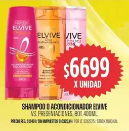 Supermercados Vea Elvive shampoo o acondicionador vs. presentaciones, bot. oferta