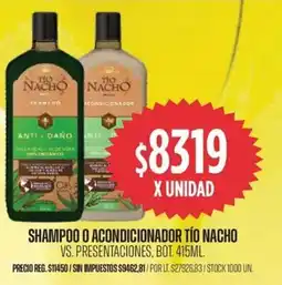 Supermercados Vea Tío shampoo o acondicionador nacho vs. presentaciones, bot. oferta