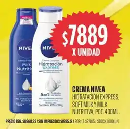 Supermercados Vea Nivea crema hidratación express, soft milky milk nutritiva, pot. oferta