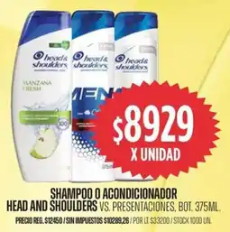 Supermercados Vea Head and shoulders shampoo o acondicionador vs. presentaciones, bot. oferta