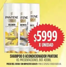 Supermercados Vea Pantene shampoo o acondicionador vs. presentaciones, bot. oferta