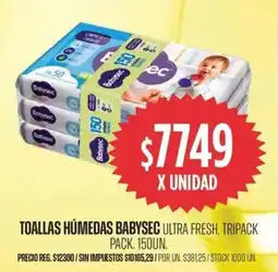 Supermercados Vea Babysec toallas húmedas ultra fresh, tripack pack. oferta