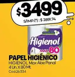 Diarco Higienol - papel higiénico 4 un. x 80 mt cód:26334 oferta