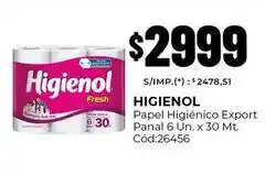 Diarco Higienol - papel higiénico export panal 6 un. x 30 mt. cód:26456 oferta