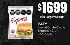 Diarco Paty - medallón de carne express x 2 un. cód:26715 oferta