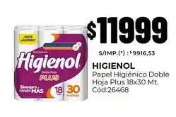 Diarco Higienol - papel higiénico doble hoja plus 18x30 mt. cód:26468 oferta