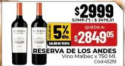 Diarco Reserva de los andes - reserva de los andes vino malbec x 750 ml. cód:45219 oferta