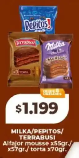 Supermayorista Vital Milka/pepitos/ terrabusi alfajor mousse oferta