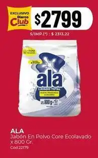 Diarco Ala - jabón en polvo core ecolavado x 800 gr oferta