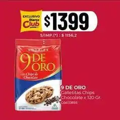 Diarco 9 de oro - galletitas chips chocolate x 120 gr. cód:33693 oferta