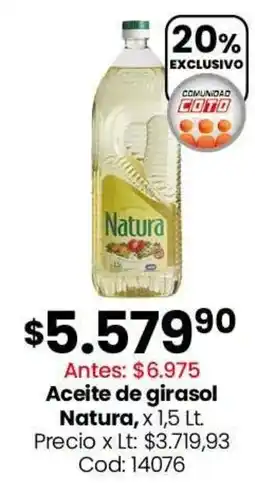 Coto Natura aceite de girasol oferta