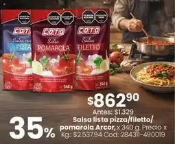 Coto Coto salsa lista pizza/pomarola/filetto oferta