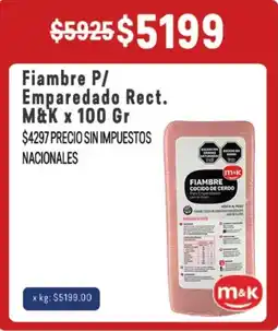Makro M&k fiambre p/ emparedado rect. oferta