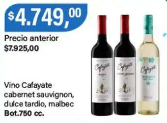 Supermercados Damesco Cafayate vino cabernet sauvignon, dulce tardio, malbec oferta