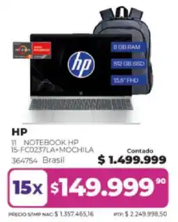 Frávega Hp notebook hp 15-fc0237la-mochila oferta