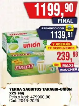 Maxiconsumo Taragui-union yerba saquitos oferta