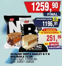 Maxiconsumo Bagley alfajor triple b y n neg/bco. oferta