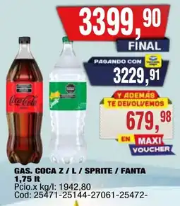 Maxiconsumo Coca cola gas 1,75 lt / sprite / fanta oferta