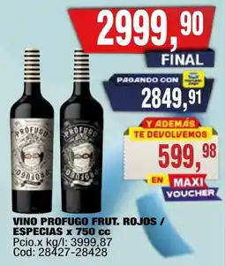 Maxiconsumo Profugo vino frut. rojos / especias oferta