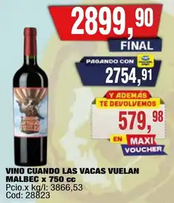 Maxiconsumo Cuando las vacas vuelan vino malbec oferta