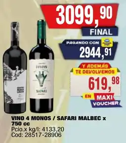 Maxiconsumo Safari vino 4 monos oferta