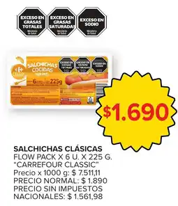 Carrefour Carrefour classic salchichas cocidas sin piel oferta