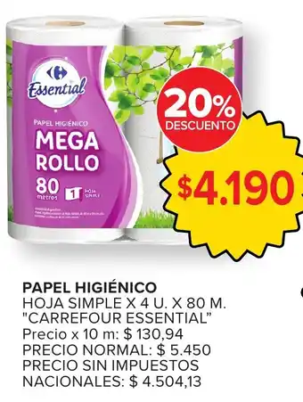 Carrefour Carrefour essential papel higiénico mega rollo oferta