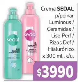 Beltrán Supermercados Sedal crema p/peinar luminous / ceramidas / liso perf / rizos def / hialurónico oferta