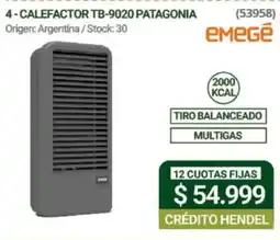 Hendel Emegé calefactor tb-9020 patagonia oferta