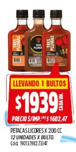 Supermercados Yaguar Tres plumas petacas licores oferta