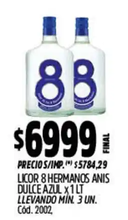 Supermercados Yaguar Licor 8 hermanos anis dulce azul oferta