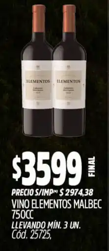 Supermercados Yaguar Elementos vino malbec oferta