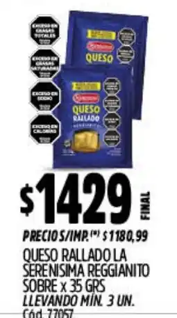 Supermercados Yaguar La serenisima queso rallado serenisima reggianito oferta
