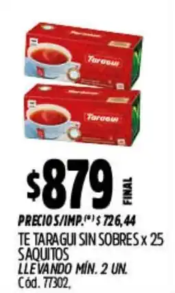 Supermercados Yaguar Taragui te sin sobres oferta