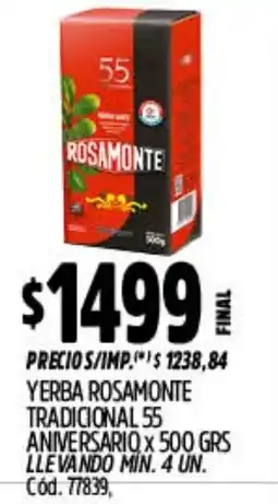 Supermercados Yaguar Rosamonte yerba tradicional 55 oferta
