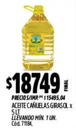 Supermercados Yaguar Cañuelas aceite de girasol oferta