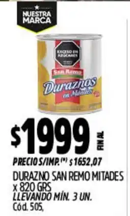 Supermercados Yaguar San remo duraznos en mitades oferta