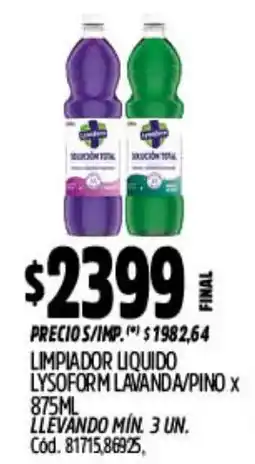 Supermercados Yaguar Lysoform limpiador liquido lavanda/pino oferta
