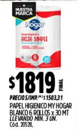 Supermercados Yaguar My hogar papel higienico hoja simple oferta