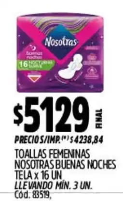 Supermercados Yaguar Nosotras toallas femeninas buenas noches oferta