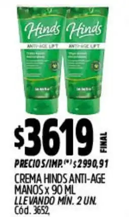 Supermercados Yaguar Hinds crema anti-age manos oferta
