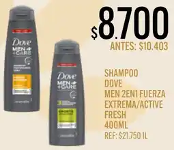 Supermercados Todo Dove shampoo men 2en1 fuerza extrema/active fresh oferta