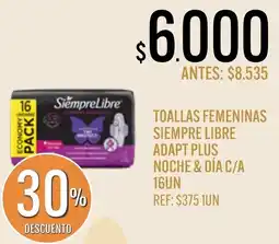 Supermercados Todo Siempre libre toallas femeninas adapt plus noche y día oferta