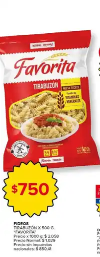 Carrefour Market Favorita fideos tirabuzón oferta