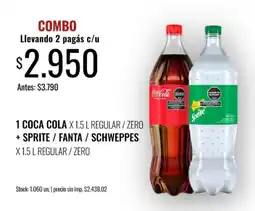Super MAMI Combo coca cola x 1.5 l regular / zero + sprite / fanta / schweppes x 1.5 l regular / zero oferta
