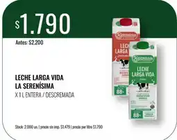 Super MAMI La serenisima leche larga vida entera / descremada oferta