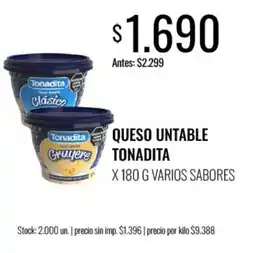 Supermercados Tadicor Tonadita queso untable varios sabores oferta